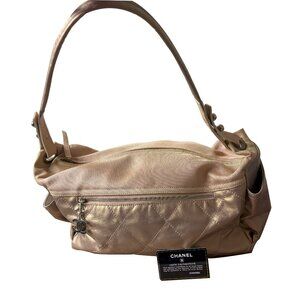 Zip Up Chanel Sports Workout Medium Duffle Bag Rose Gold